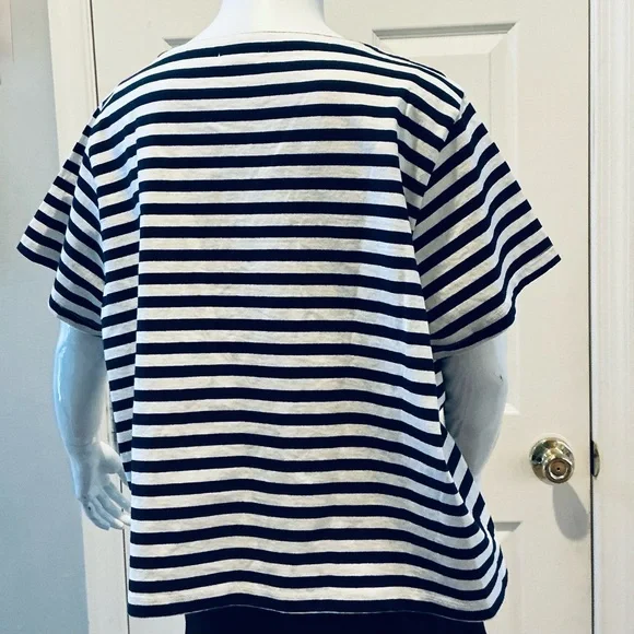 Madewell NWT Navy and White Striped V-Neck Cropped Top  SZ XXL Nautical  Relaxed - Picture 5 of 12